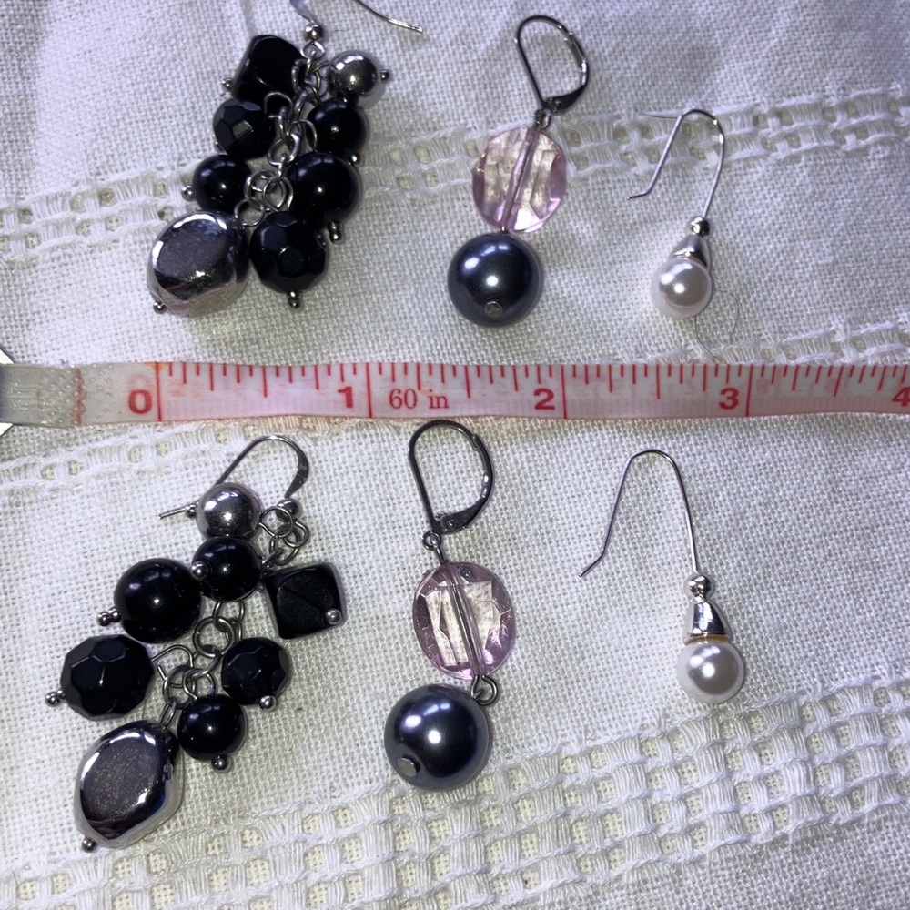 Vintage Bead & Pearl Hook Dangle Earrings Set - 3 pair